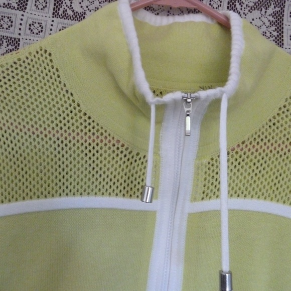 Lime Green Athleisure Sweater Cotton Knit Mesh - Picture 2 of 8